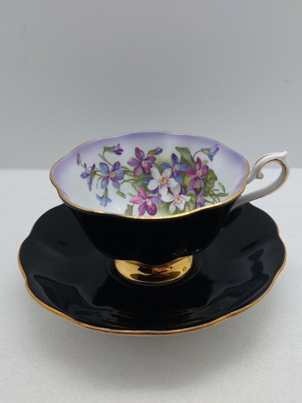 Vintage Royal Albert Purple Violet Black Tea Cup & Saucer Milady Series